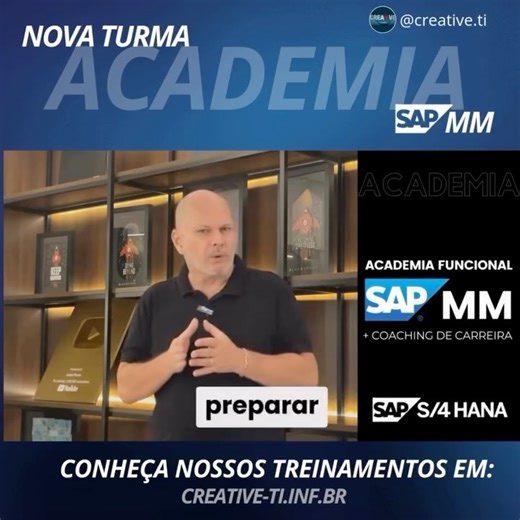 Creative-TI | Experiências SAP on Instagram: "Academia SAP MM - Será que esse curso é pra mim? Confira nesse vídeo. Venha conhecer o SAP MM, Navegação, Compras, Administração de Estoques, Revisão de Faturas, Configurações, Parametrizações e diversos temas úteis para o Consultor Funcional já na última versão do SAP, o S/4HANA + Coaching de Carreira, Portal de Vagas, Assessoria de Linkedin, Currículo, Preparo para Entrevista e muito mais Próxima Turma - Academia SAP MM no S/4HANA (Janeiro) - 2 ÚLT
