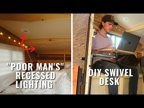 DIY Truck Camper Build: PART EIGHT - "Poor Man's" recessed lighting + the PERFECT diy swivel desk