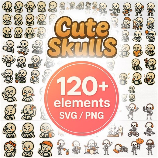 120  Cute Skulls Emotes Bundle | Funny Skeleton Sticker Pack | Twitch Discord Emoji | Digital Planner Mood Tracker | Kawaii Goth Clipart - Etsy