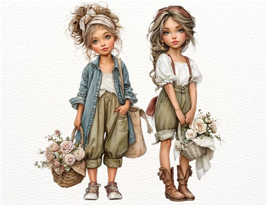 20 Cute Girls Watercolor Clipart | Little Girl Portrait PNG | Adorable Child Illustrations for Printing - Etsy