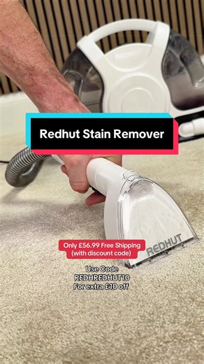 USE CODE REDHREDHUT10 in checkout. The RedHut Stain Spot Cleaner has 56% off plus a further £10 off with discount code and free delivery. #stainremover #carpetcleaner #cleantok #redhut #stainremoval