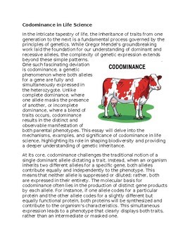 Codominance Worksheet for Sub-Plan or Classwork & Homework