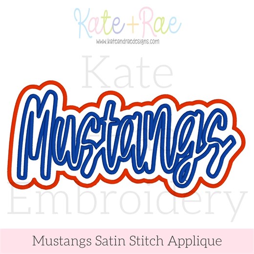 Mustangs Script Double Satin Stitch Applique Embroidery Design • Digital Download - Etsy