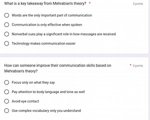 What is a key takeaway from Mehrabian's theory?3 pointsWords ... | Filo