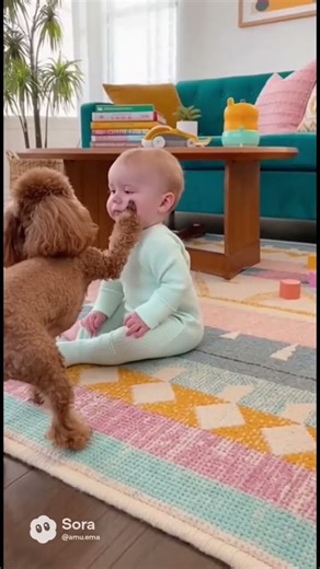 A toy poodle startled by a sneeze#funny videos#baby & dog#Baby sneezing#sora
