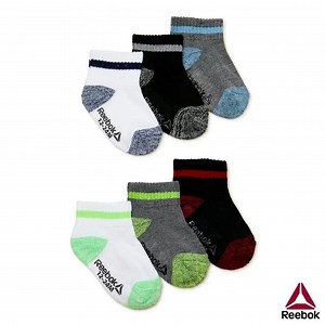 Reebok Baby and Toddler Boys' Quarter Socks, 6-Pack, 6-12M