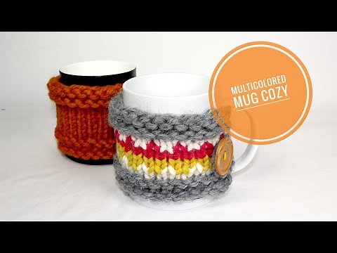 How to Loom Knit a Multicolored Mug Cozy (DIY Tutorial)