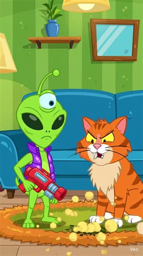 alien vs cat cartoon #cartoon #alien #aivideo #shorts