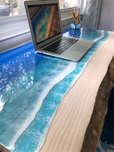 Custom Resin Beach Table, Live Edge Dining or Coffee Table - Etsy