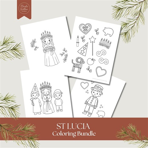 Swedish St Lucia Day Coloring Pages | Printable Scandi Hygge Christmas Craft Activity - Etsy