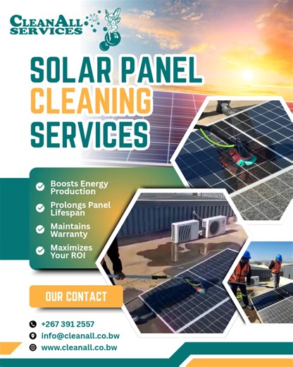 Is your solar energy system underperforming? It could be as simple as a layer of dust, dirt, or grime blocking the sunlight. At CleanAll Services, we specialise in professional solar panel cleaning that gets your panels back to peak performance. Our safe and effective cleaning process will: - Boost your energy production and lower your electricity bills. - Extend the life of your panels by preventing corrosion and damage. - Maintain your warranty and protect your investment. - Get the most out o