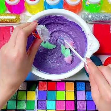 Satisfying Video DIY Slime ASMR | Making Crushing Purple Slime Mixing Random Makeup Cosmetic Glitter