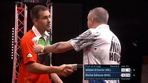 O'CONNOR KO'S EDHOUSE! William O'Connor has booked his place in the final session in Rosmalen, as the Irishman beats the European Champion Ritchie Edhouse 6-3! 📺 bit.ly/PDCTVLive #ET7 | R3 | Professional Darts Corporation
