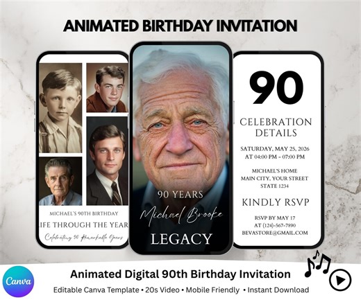 Digital 90th Birthday Invitation Template, Minimalist Photo Collage Invite, 90 Years Milestone Party, Modern 90th Birthday Invitations - Etsy Canada