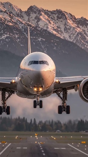 Golden Hour Boeing 777 Landing in the Mountains 🌅 #boeing777 #aviationlovers #flightlanding