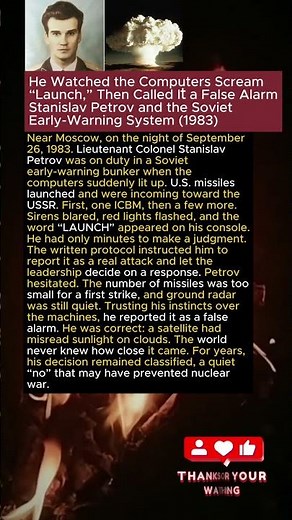 He Watched the Computers Scream “Launch,” Then Called It a False Alarm. Stanislav Petrov (1983)