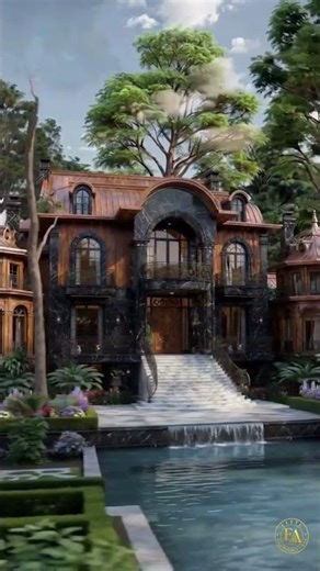 EAH-103 Enchanting Dark Marble & Wood Fantasy Mansion