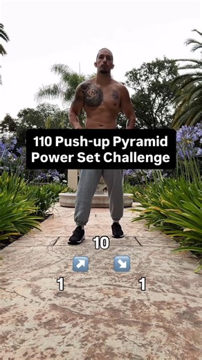 Aaron Campa | Online Fitness Coach on Instagram: "110 Push-up Pyramid Power Set Challenge! CHALLENGE: 📌Hit 1-10 push-ups then back down 10-1! 110 Pushups total💪 Tag me in your video if you do it!! Starting off Monday strong let’s get it💪💪 #Push-ups #workout #pushup #workoutchallenge #fitnesschallenge #campafit #campafitness #challenge"