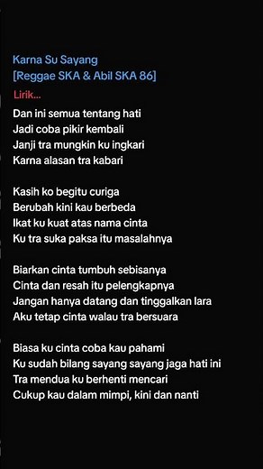 Karna Su Sayang [Raggae SKA & Abil SKA 86] | Lagu old 🙂 | #fyp #liriklagu #laguviral