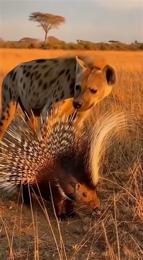 Hyena vs Porcupine Predator's Painful Mistake! 🐆💥😱 #wildlife #viral #animals