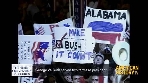 As we wrap up our "Historic Convention Speeches" series, we look back to 2000 when Texas Governor George W. Bush accepted his party's nomination at the Republican National Convention in Philadelphia. Watch more, Saturday 8/31 at 7pm ET on C-SPAN 2 https://www.c-span.org/video/?158606-1/2000-republican-national-convention-day-4 | American History TV