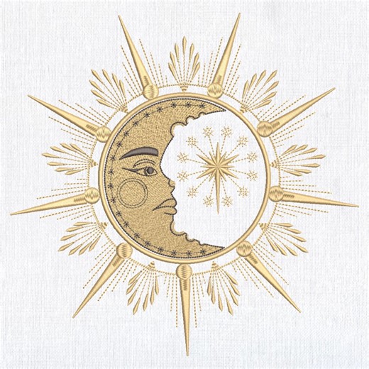 Mystic Sun and Moon Embroidery Design: Celestial Star Pattern (8 Sizes) - Etsy
