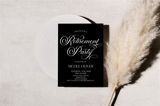 Editable Retirement Party Invitation | Black White Minimalist Modern Elegant Retirement Party Invite - Etsy