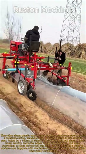 Amazing Plastic Mulch Layer Machine in Action! Fast Farm Efficiency