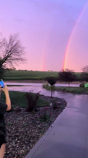 Unusual and Spectacular Double Rainbow at Night