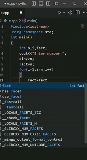c++ program to find the factorial of number.
