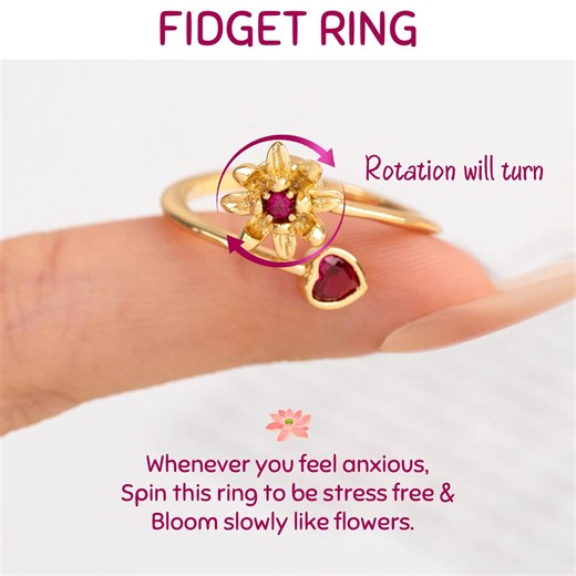 Personalized Birth Flower Fidget Spinner Ring, Birthstone Jewelry, Valentine's Day Gift, Mother's Day Gifts - Etsy