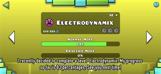 Electrodynamics Level Progress in Geometry Dash