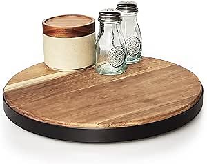 WILDMOS 12" Wooden Lazy Susan Turntable,Lazy Susan Organizer for Kitchen Countertop and Dining Table.Round Acacia Wood Lazy Susan Rotating Organizer,Lazy Susan for Cabinet.