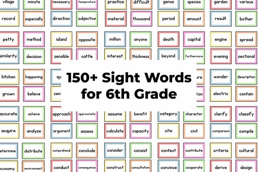 6th Grade Sight Word Flashcards | 150  Vocabulary Words (PDF Instant Download) - Etsy
