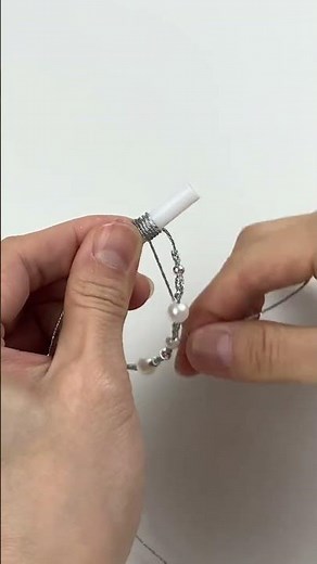 A way of making slipknot, handmade diy, handmade jewelry, production process, pearl bracelet