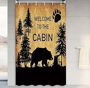 MERCHR Country Bear RV Shower Curtain, Wild Animal Forest Decor Rustic Cabin Shower Curtains Bathroom Waterproof Cloth 36x72 Inch, Hooks Included