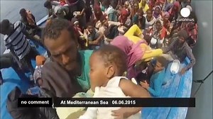 [no comment] The German navy rescued over 1,000 refugees from the Mediterranean on Saturday as part of a European Union task force operation. This weekend alone, European ships rescued nearly 6,000 men, women and children drifting at sea. | Euronews English