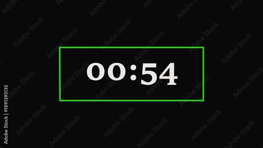 1 minute timer countdown animation, countdown timer one minute animation from 60 seconds to 0 seconds countdown on black background in 4k animation with alpha channel