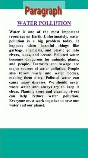 Water Pollution Paragraph || writing easy paragraph for all classes #paragraphwriting