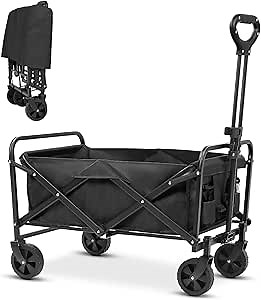EVLIQUIL Collapsible Folding Beach Wagon,Utility Grocery Wagons Carts Foldable with Wheels for Sand Camping Sports Shopping Outdoor.
