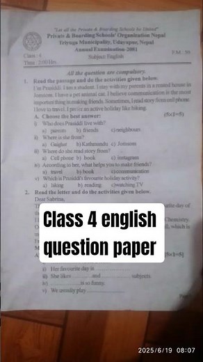 class 4 english question paper model question paper of english class 4