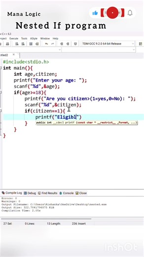 Nested if Statement in C | Learn Nested if with Easy Example 🔥 | C Programming for Beginners