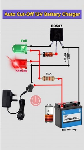 12V Battery Auto Charge Circuit Diagram 🔋 Auto Cut Off Charger #Shorts #Electronics #Circuit #shorts