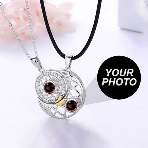 Custom Photo Projection Matching Necklace Personalized Couple Jewelry Nano Engraving Pendant