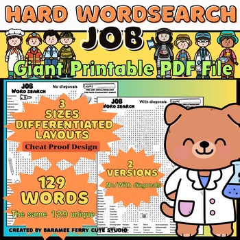 Giant Job Career Labor Day  Hard Word Search Collaborative Poster & Worksheet