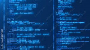 4K Programming code running over computer screen terminal. computer virtual space. Program development and security hacking code. Data flow animation. IT, software development