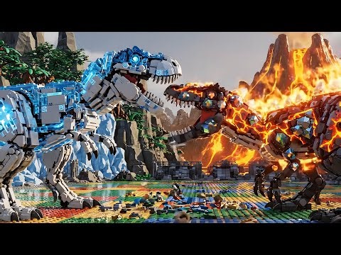 T Rex Frozen Lego vs Lava Diamond Indoraptor – Epic Battle in Jurassic World Celestial