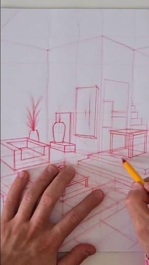 How to Draw Simple Interior in 2 Point Perspective #shorts