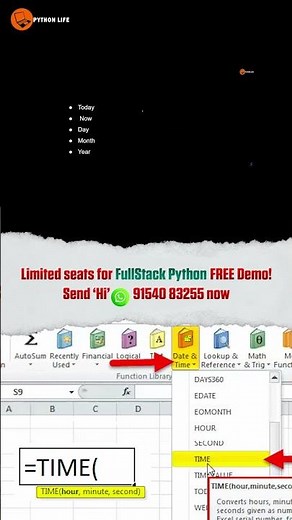 Date and Time Functions in Excel Explained Easy | Date and Time Functions | Python Life