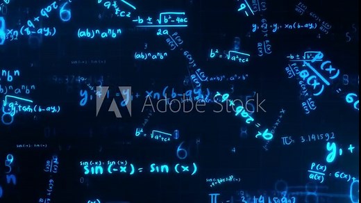 Blue Flow of Mathematical Formulas and Numbers - Loop Animation Background Wallpaper
